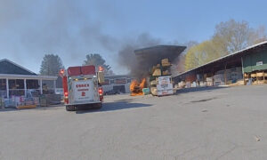 (Photos, Video) Essex Fire and Police Departments Respond to Fire at Lumber Yard